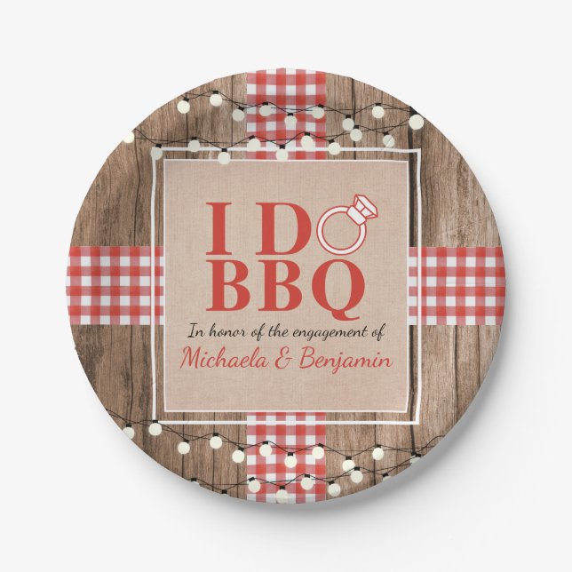 Rustic I Do BBQ Engagement Party Couples Shower Paper Plate (Front)