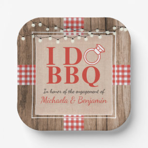 Rustic I Do BBQ Engagement Party Couples Shower Paper Plate