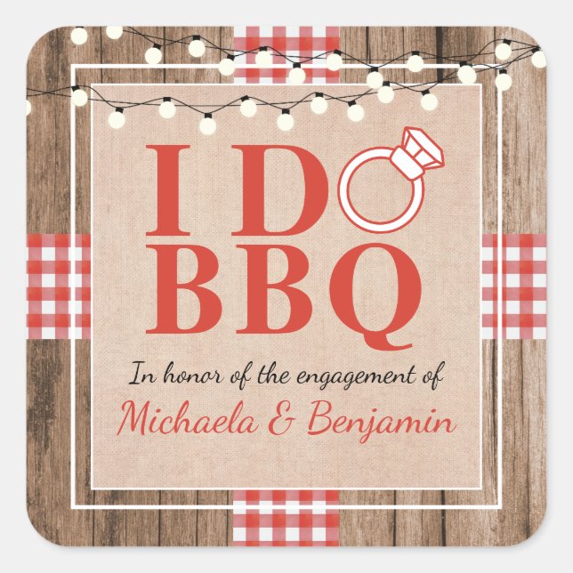 Rustic I Do BBQ Engagement Party Couples Shower Square Sticker (Front)