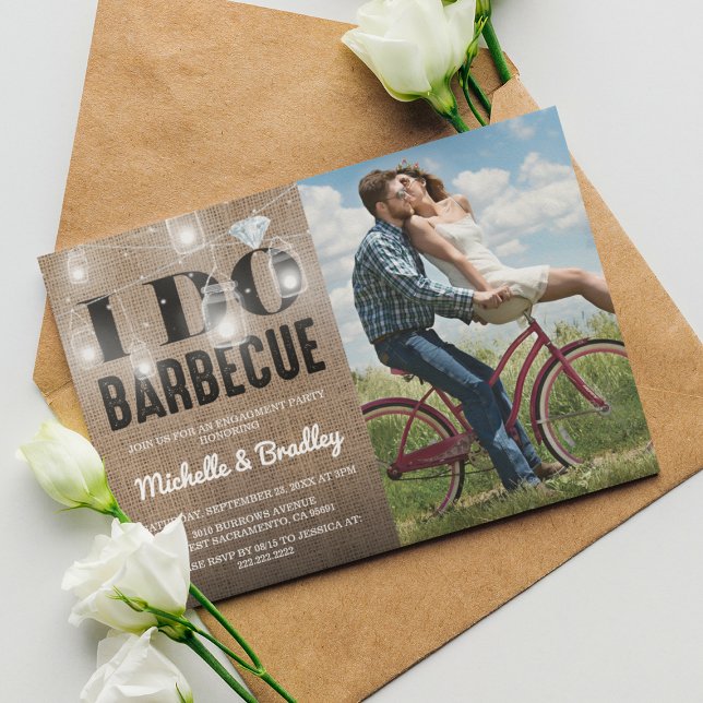 Rustic I DO BBQ Photo Engagement Party Invitation (Creator Uploaded)