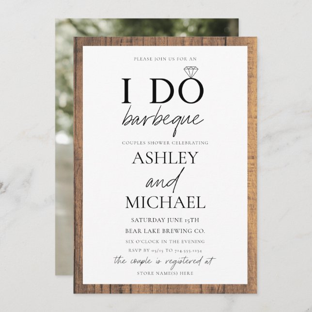 Rustic I DO BBQ Simple Script Photo Shower Invitation (Front/Back)