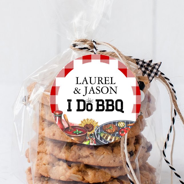 Rustic I Do BBQ Sunflower Engagement Party Classic Round Sticker (Creator Uploaded)