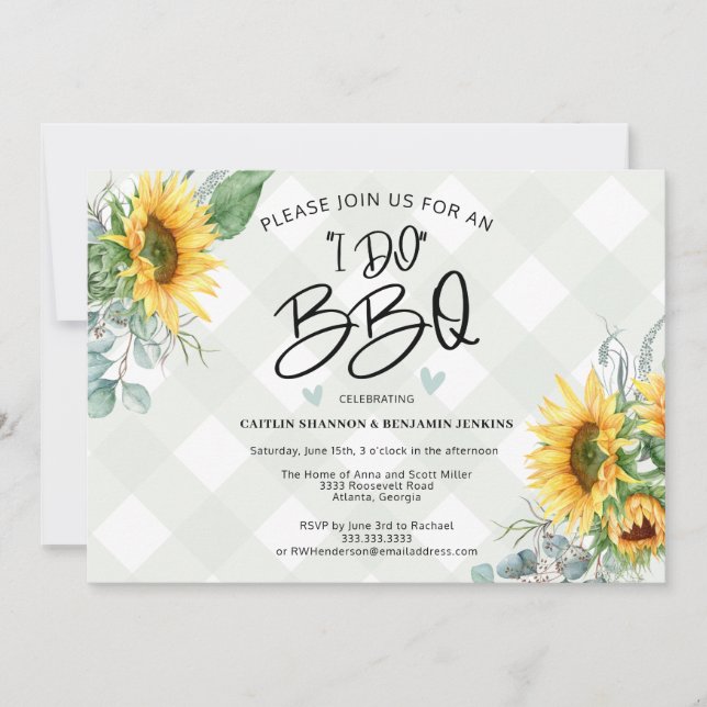 Rustic I Do BBQ Sunflower Plaid Bridal Shower  Invitation (Front)