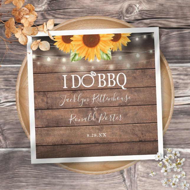Rustic I Do BBQ Sunflower String Lights Engagement Napkin (Creator Uploaded)