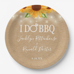 Rustic I Do BBQ Sunflower String Lights Engagement Paper Plate