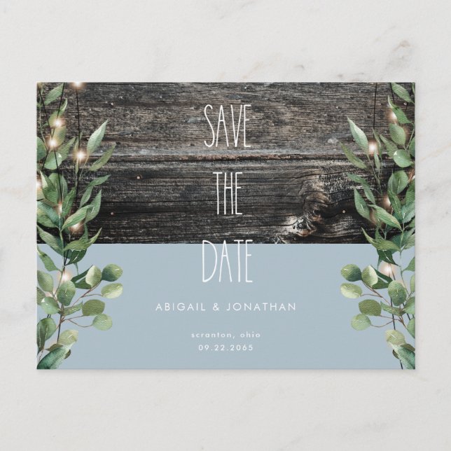 Rustic Icy Blue Foliage Wedding Save the Date  Invitation Postcard (Front)