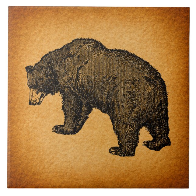 Rustic Illustrated Bear Art Ceramic Tile (Front)