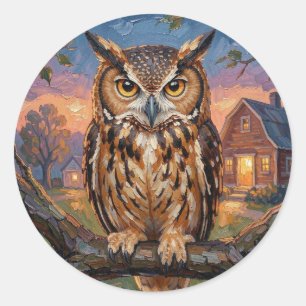 Rustic Impasto Great Horned Owl  Classic Round Sticker