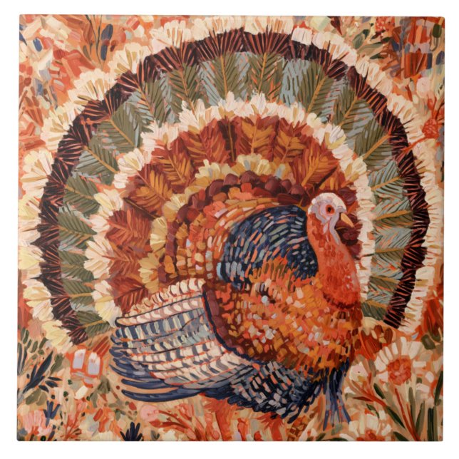 Rustic Impressionist Fall Turkey Ceramic Tile (Front)