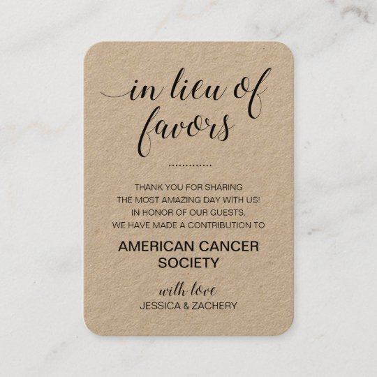 Rustic In Lieu Of Favours Charity Donation Wedding Place Card