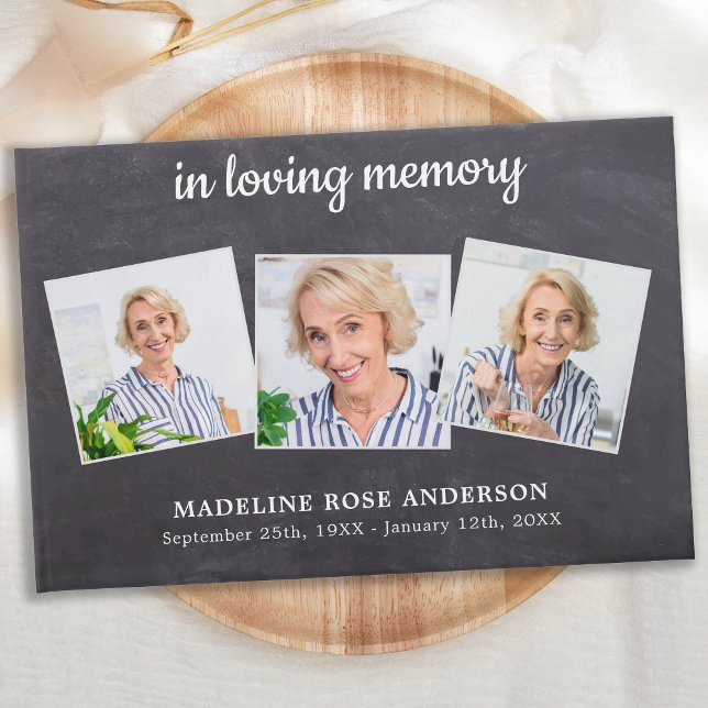 Rustic In Loving Memory 3 Photo Sympathy Funeral Guest Book (Creator Uploaded)