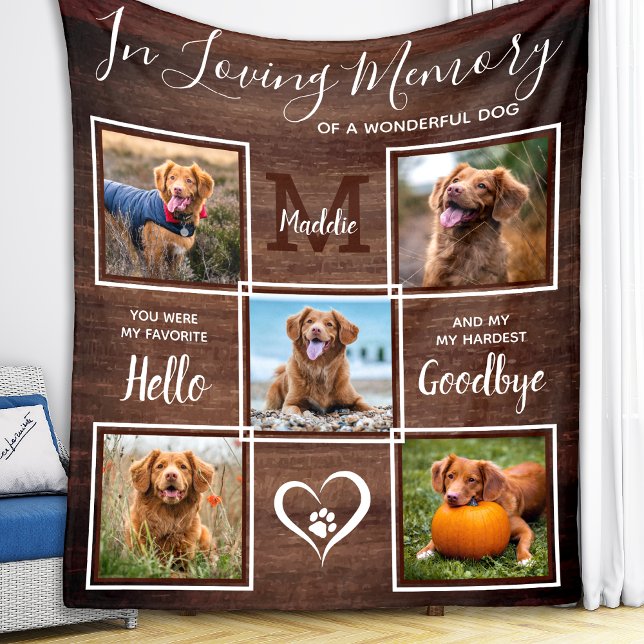 Rustic In Loving Memory 5 Photo Pet Memorial Fleece Blanket (Creator Uploaded)