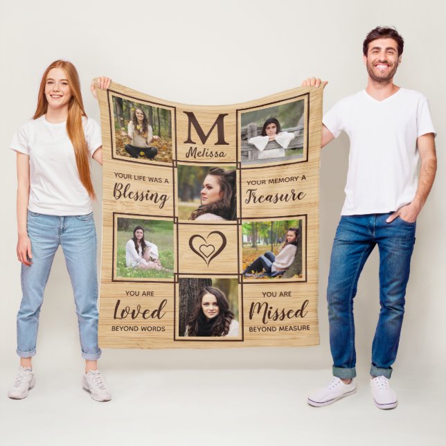  Rustic In Loving Memory Memorial Keepsake Photo Fleece Blanket (In Situ)