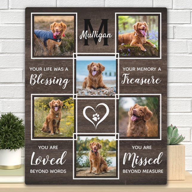 Rustic In Loving Memory Pet Memorial Photo Collage Plaque (Creator Uploaded)