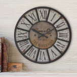 Rustic Industrial Farmhouse Custom Family Name Round Clock<br><div class="desc">Rustic style wall clocks for the perfect addition to give your home an industrial design look. Personalize with family name and established year for an unique farmhouse wall clock.</div>