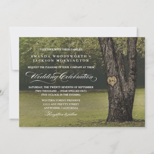 Rustic Initials Old Oak Tree Wedding Invitations (Front)