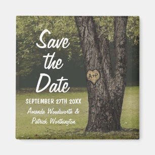 Rustic Initials Old Oak Tree Wedding Save the Date Magnet