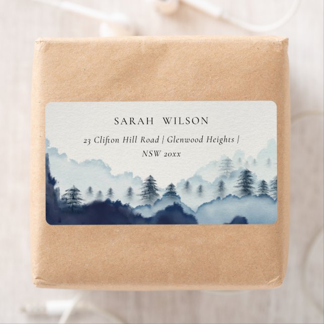 Rustic Ink Blue Navy Pine Woods Mountain Address (Insitu)