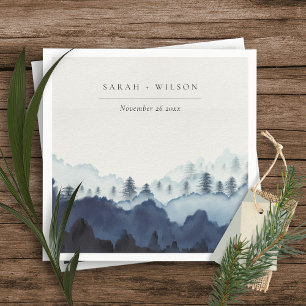 Rustic Ink Blue Navy Pine Woods Mountain Wedding Napkin