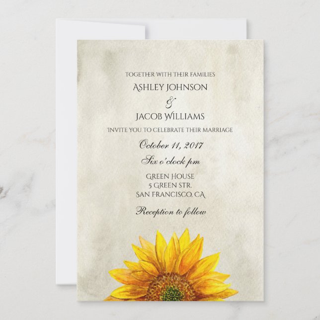Rustic invitation sunflower Country wedding invite (Front)