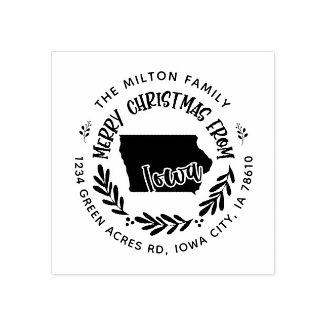 rustic iowa merry christmas return address rubber stamp (Imprint)