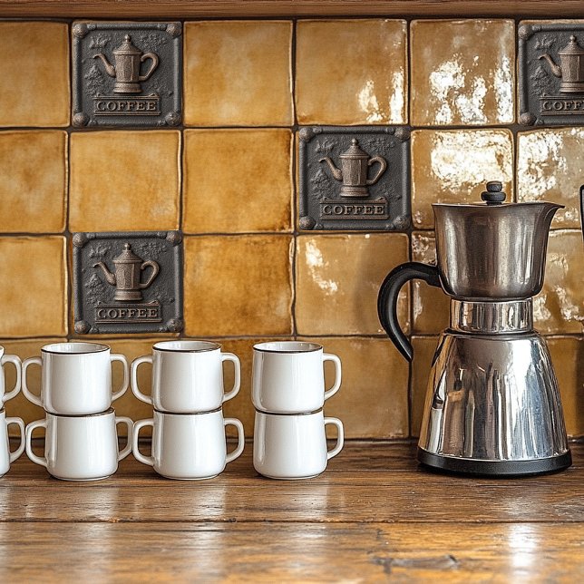  Rustic Iron Stone Coffee Pot Ceramic Tile (Creator Uploaded)