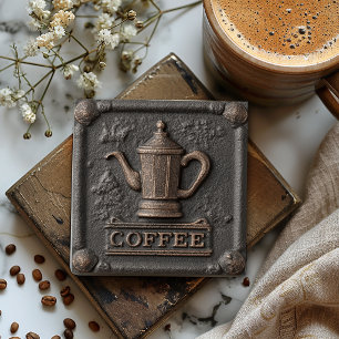  Rustic Iron Stone Coffee Pot Square Paper Coaster