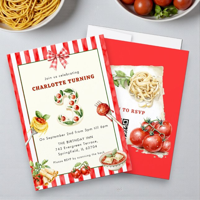 Rustic Italian Pasta Theme 3rd Birthday Invitation (Creator Uploaded)
