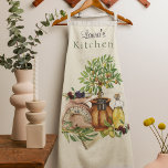 Rustic Italian Personalised Watercolor  Apron<br><div class="desc">Rustic Italian Personalised Watercolor design that is beautifully simple,  with an olive-themed vignette. With shades of green,  gold,  orange,  and brown,  it's perfect for the person who loves all things cooking,  particularly Italian! Add your name or the name of the gift recipient.</div>