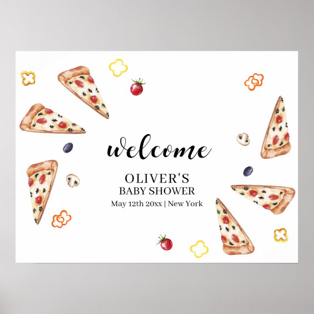 Rustic Italian Slice Pizza Baby Shower Welcome Poster (Front)