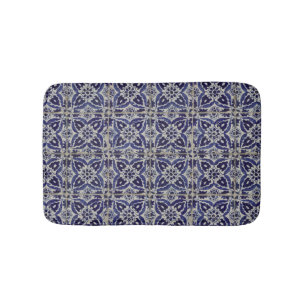 Rustic Italian Tiles Azulejo Blue White Geometric  Bath Mat