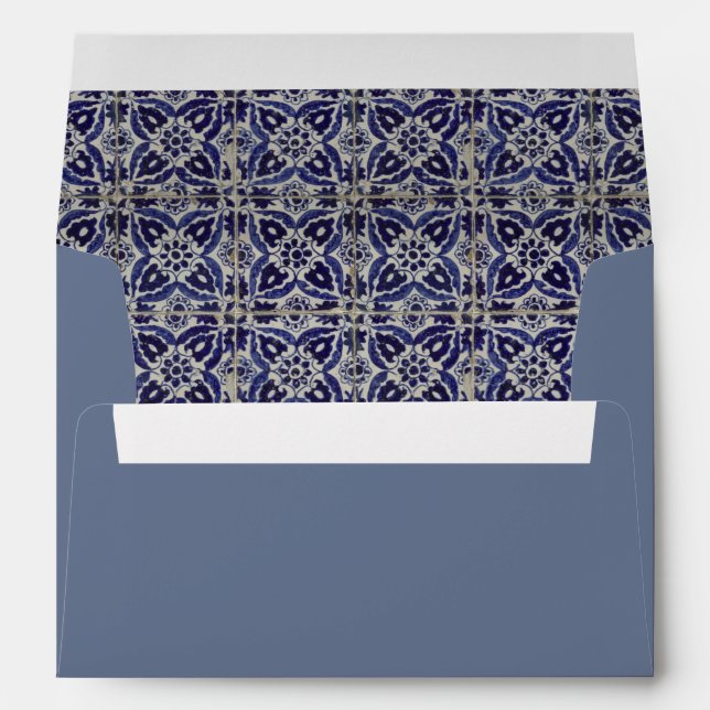 Rustic Italian Tiles Azulejo Blue White Geometric Envelope (Back (Bottom))