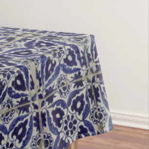 Rustic Italian Tiles Azulejo Blue White Geometric  Tablecloth