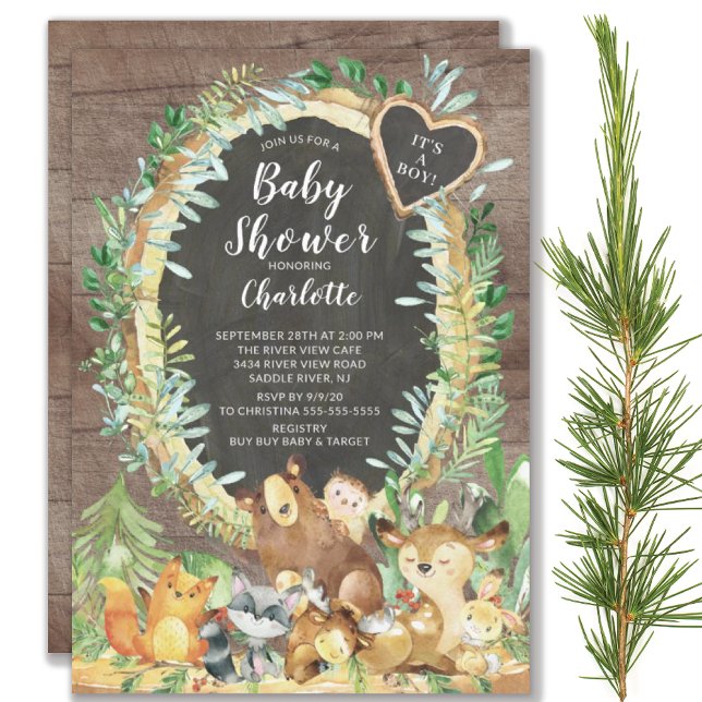 Rustic It's A Boy Woodland Animals Baby Shower Invitation (Creator Uploaded)