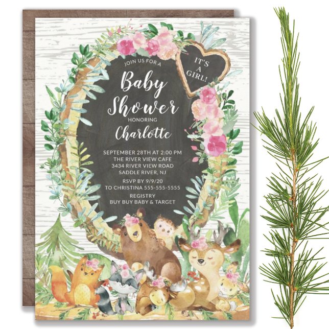 Rustic It's A Girl Woodland Animals Baby Shower Invitation (Creator Uploaded)