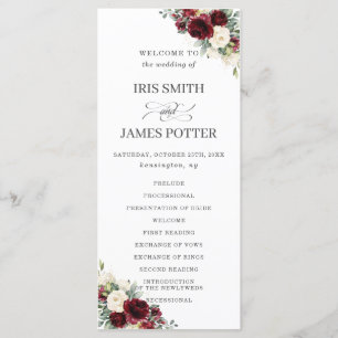 Rustic Ivory Burgundy Floral Wedding Program