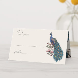 Rustic Ivory Floral Peacock Wedding Place Card