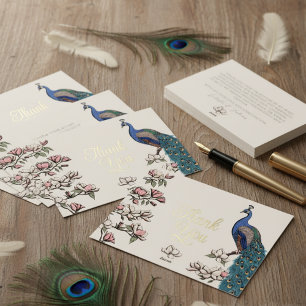 Rustic Ivory & Gold Peacock Thank You Card