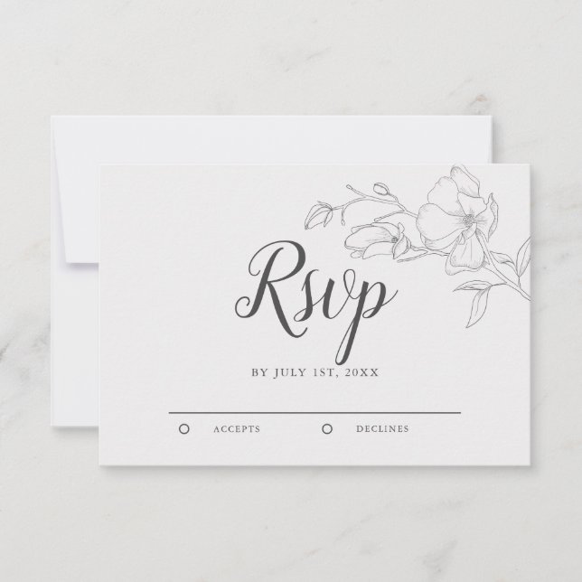 Rustic Ivory Magnolia Flowers Wedding RSVP Card (Front)