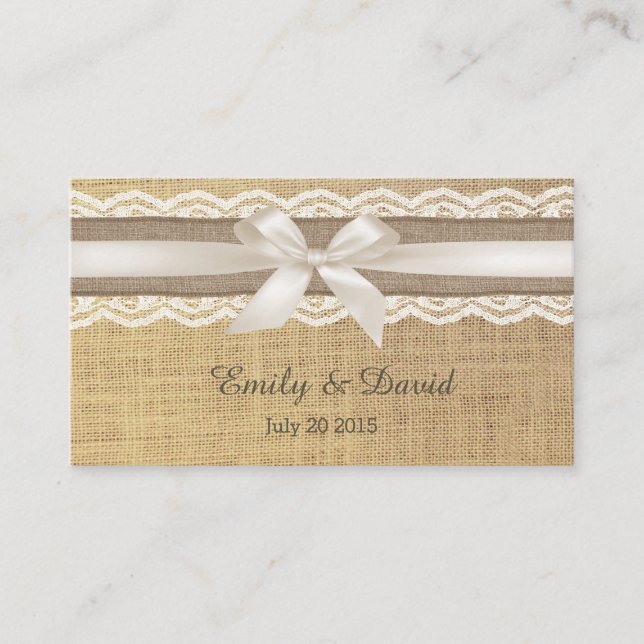 Rustic Ivory Ribbon & Lace Burlap Wedding Website Enclosure Card (Front)
