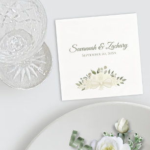 Rustic Ivory White Boho Floral Bouquet Wedding Napkin