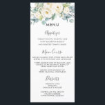 Rustic Ivory White Floral Eucalyptus Wedding Menu<br><div class="desc">Designed to co-ordinate with our Rustic Ivory wedding collection, this elegant wedding menu features a beautiful watercolor ivory white roses, hydrangeas, stocks and eucalyptus greenery arrangement. Personalise it with your wedding details easily and quickly, simply press the customise it button to further re-arrange and format the style and placement of...</div>