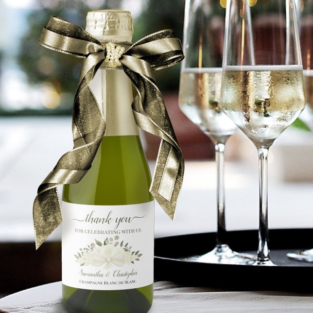 Rustic Ivory & White Roses Wedding Thank You Mini Sparkling Wine Label (Creator Uploaded)