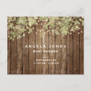 Rustic Ivy & Lights Wood Fence QR Code Baby Shower Invitation Postcard