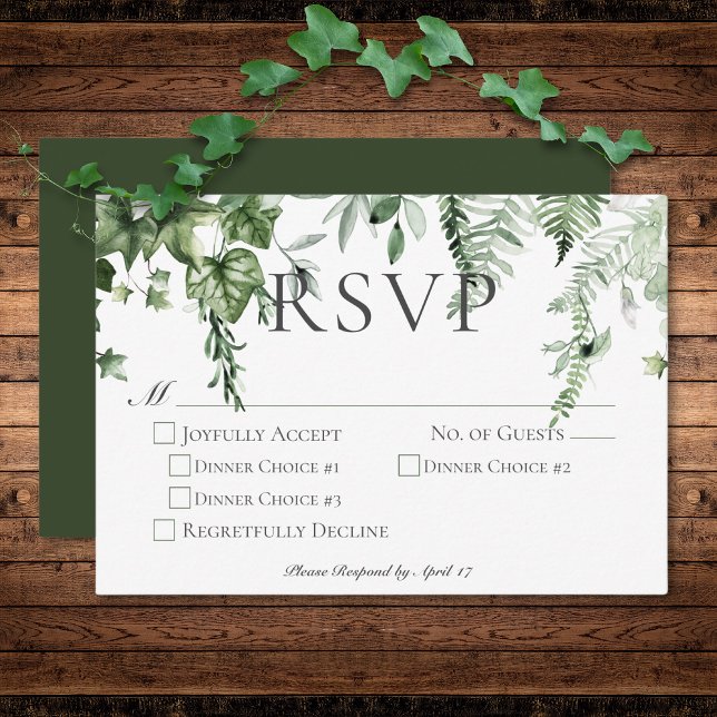Rustic Ivy & Sage Greenery Green Wedding Dinner RSVP Card (Rustic Ivy & Sage Greenery Green Wedding Dinner RSVP Card)