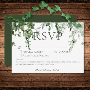 Rustic Ivy & Sage Greenery Green Wedding No Dinner RSVP Card