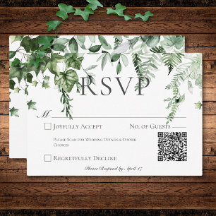 Rustic Ivy & Sage Greenery Wedding QR Code RSVP Card