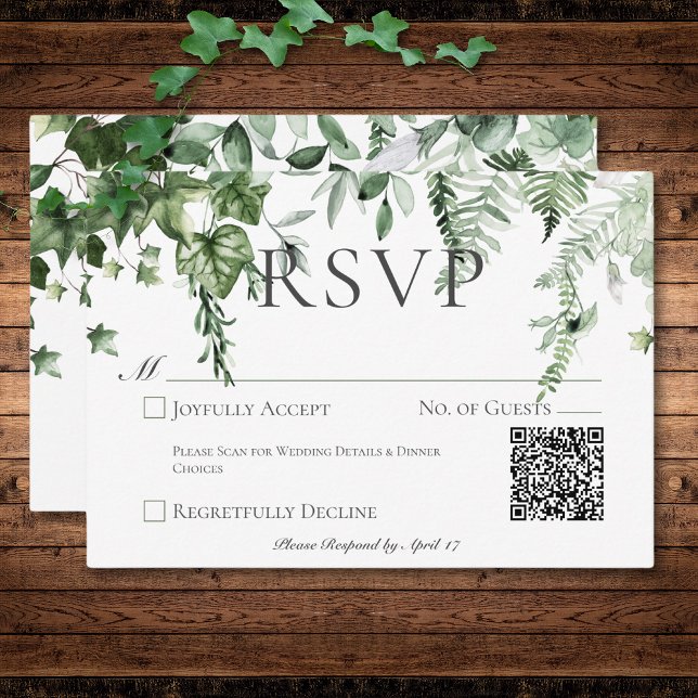 Rustic Ivy & Sage Greenery Wedding QR Code RSVP Card (Rustic Ivy & Sage Greenery Wedding Save The Date)