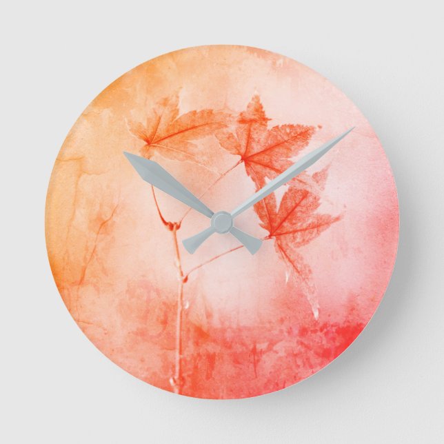 Rustic Japanese Maple Foliage Portrait Round Clock (Front)