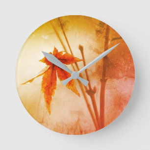 Rustic Japanese Maple Foliage Portrait Round Clock